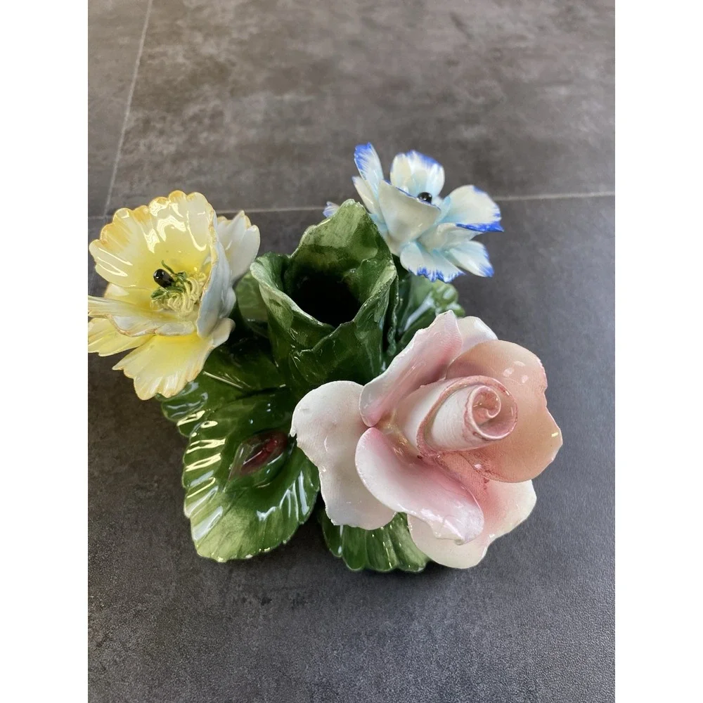 VTG Nuova Capodimonte Floral Candlestick Holders-Made in Italy